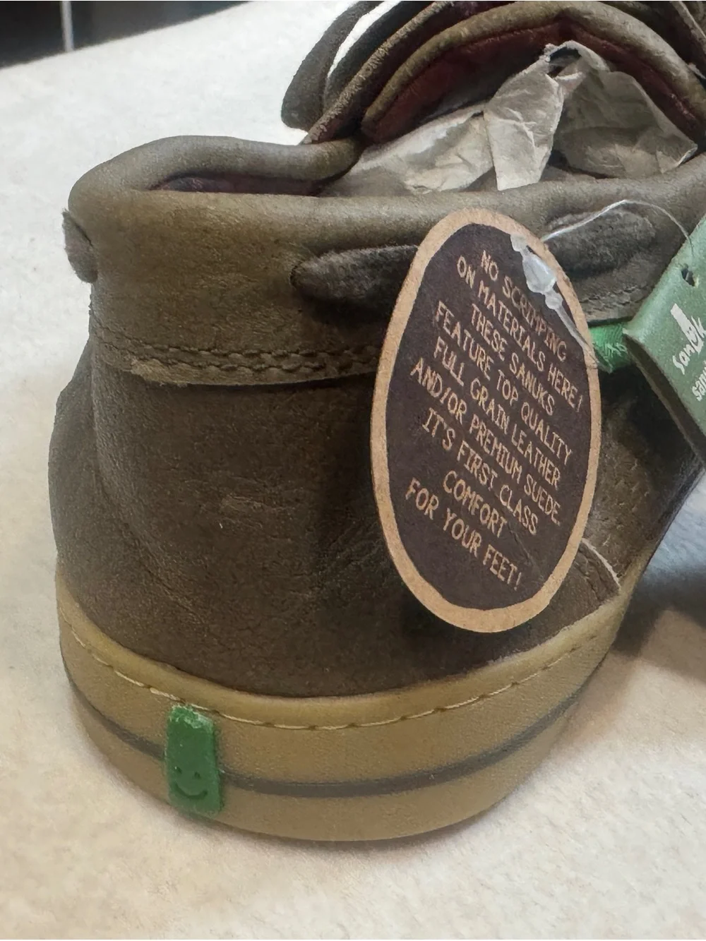 Sanuk Men’s Olive Brown Leather Boat Shoes Sz 10